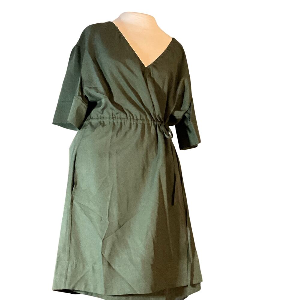 Sage Green Wrap Dress NWT S Scandinavian Minimalist Lyocell Linen Cottagecore
